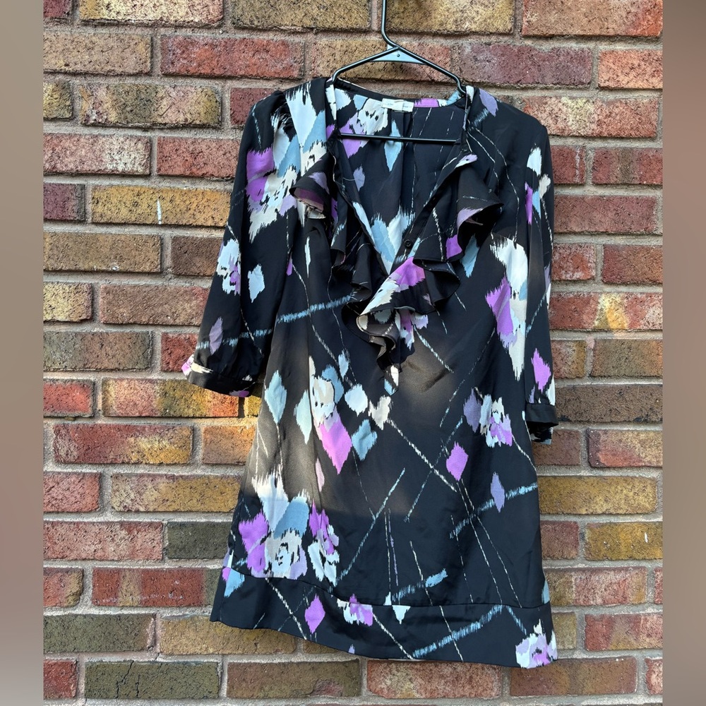Silence + Noise Black and Purple Patterned Dress